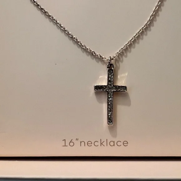 Bisjoux Silver Cross Necklace and Earring Set - Picture 2 of 6